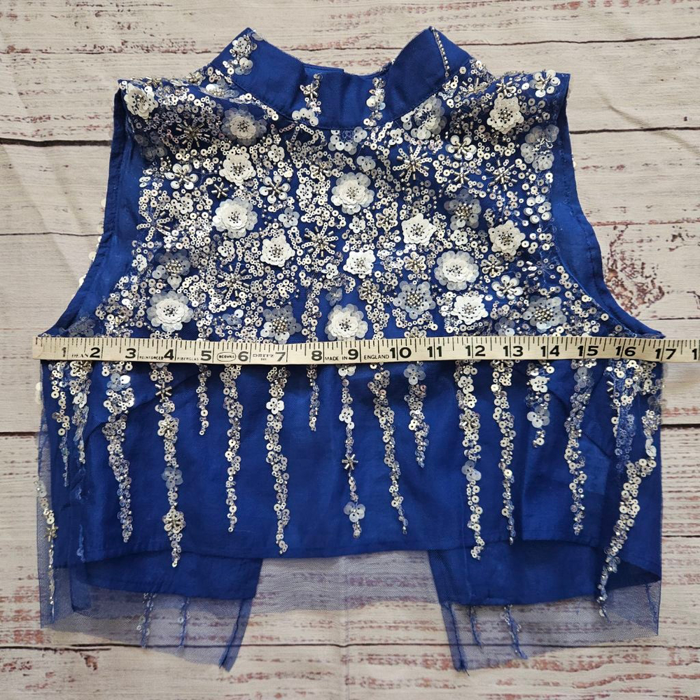 Dream Sister Jane Flow Sequin Top Cropped Blue Mesh Womens Small NWT - Picture 7 of 7